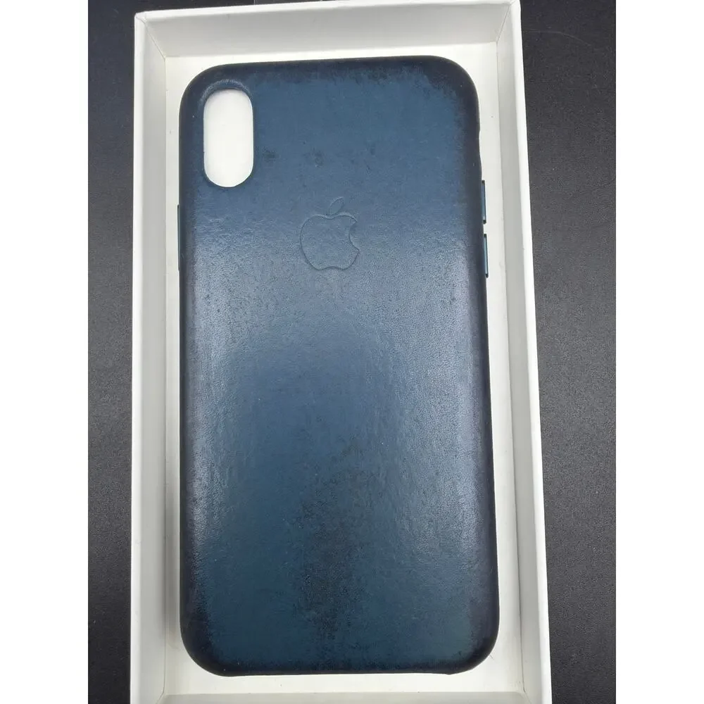 Genuine Apple iPhone X XS Leather Case Blue OEM Original Box Read